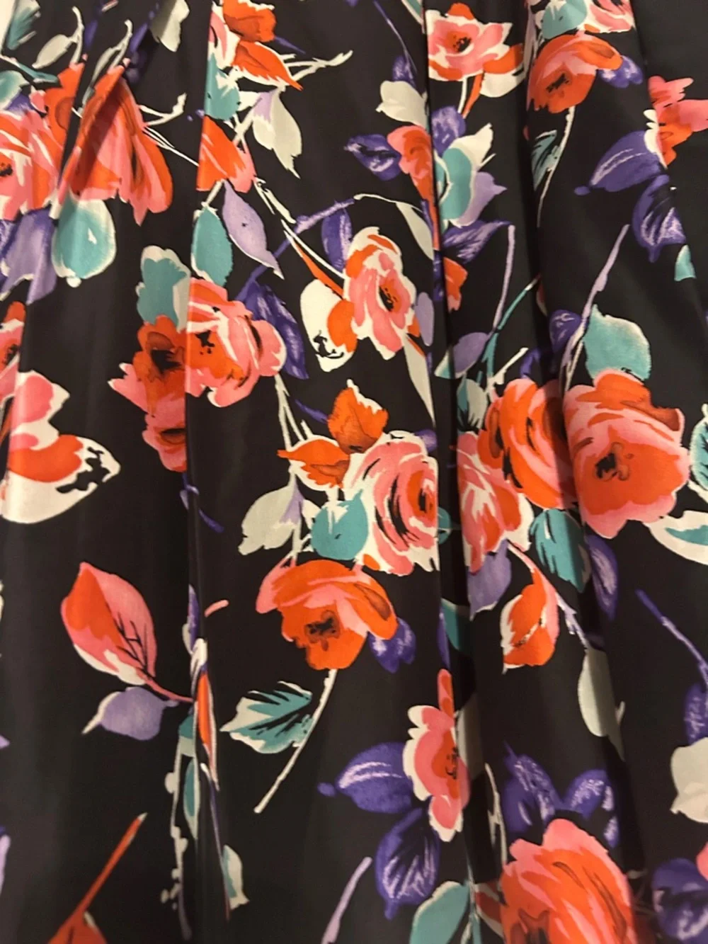 Express Black Floral Circle Skirt with Coral, Teal & Purple Blooms - Picture 2 of 8